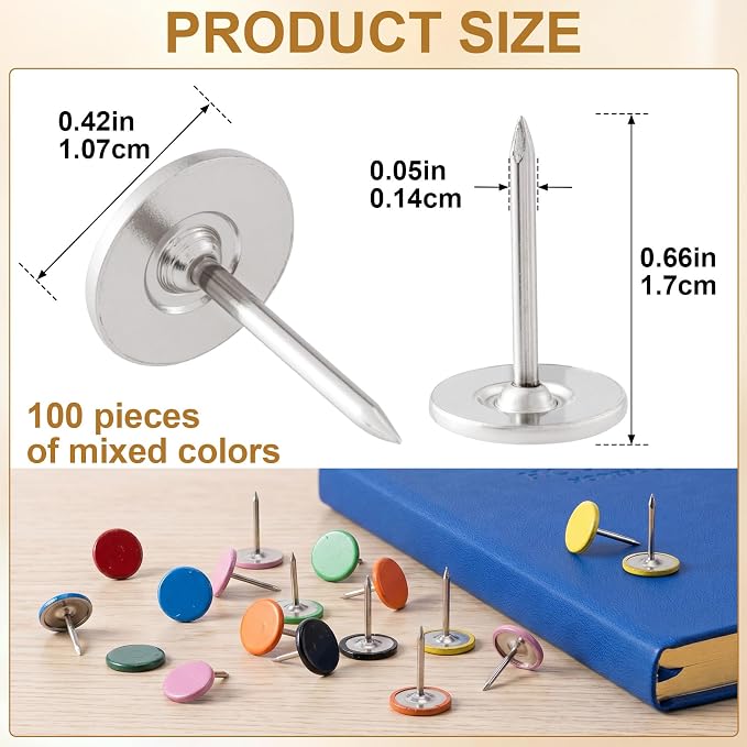 100pcs Metal Thumb Tacks, Heavy Duty Flat Head Push Pins, Upholstery Tacks - Image 2