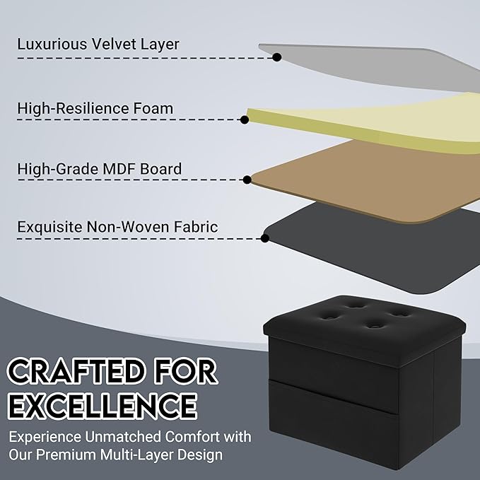 Zoes Homeware Small Storage Ottoman Foot Rest, Velvet Ottoman - Image 6