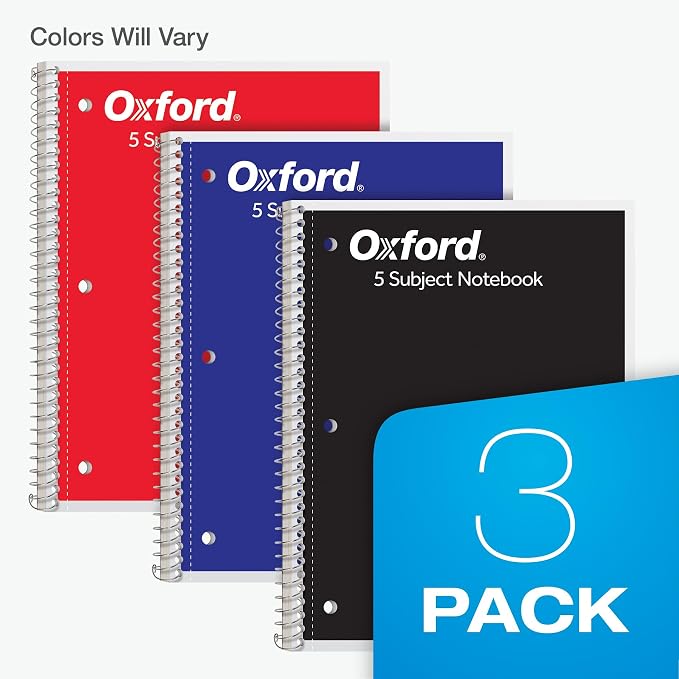 Oxford Spiral Notebooks, 3 Pack, 5 Subject, College Ruled Notebooks - Image 6