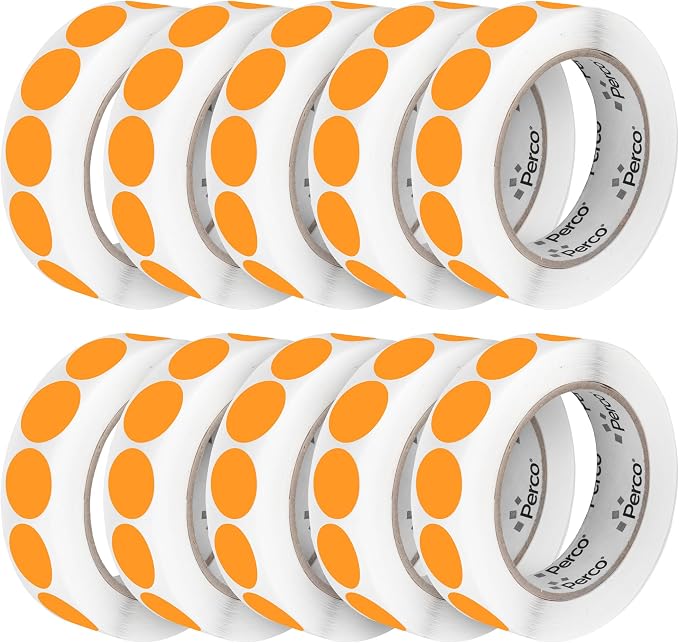 Perco Fluorescent Orange 1-Inch Perforated Circle Dot Sticker Labels—10 Rolls by Perco