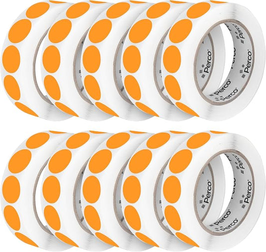 Perco Fluorescent Orange 1-Inch Perforated Circle Dot Sticker Labels—10 Rolls by Perco