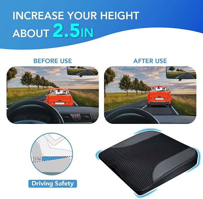 Car Seat Cushion, Comfortable Memory Foam Seat Pillow for Driving, Sciatica-Back Pain Relief, Cushion for Car-Truck, Office, Wheelchair - Black-DeskLoop Office