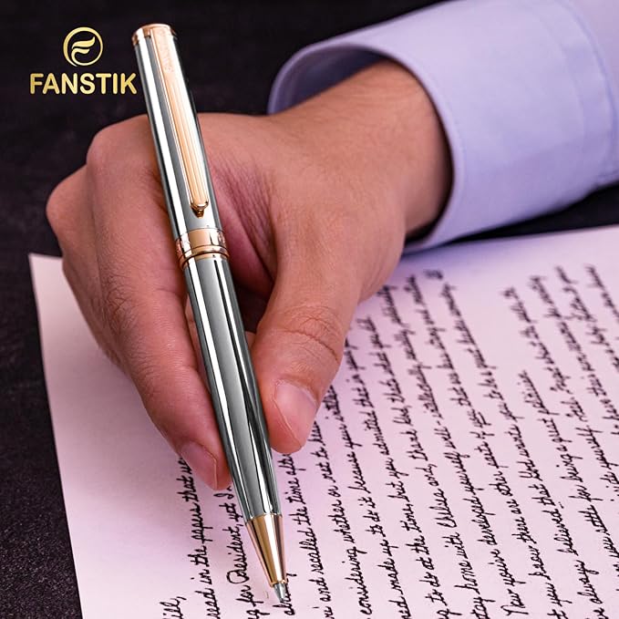 Customized Silver&Gold Luxury ballpoint pen (Made In USA) fancy gift set for women, Real 24K Gold Plating, Professional executive pen gift set for men (Lux Custom-BallPoint Silver-Gold)-DeskLoop Office