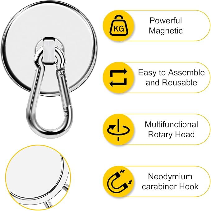DIYMAG Magnetic Hooks, 4 Pack 200LBS Heavy Duty Neodymium Magnet Hooks | Swivel - Image 4