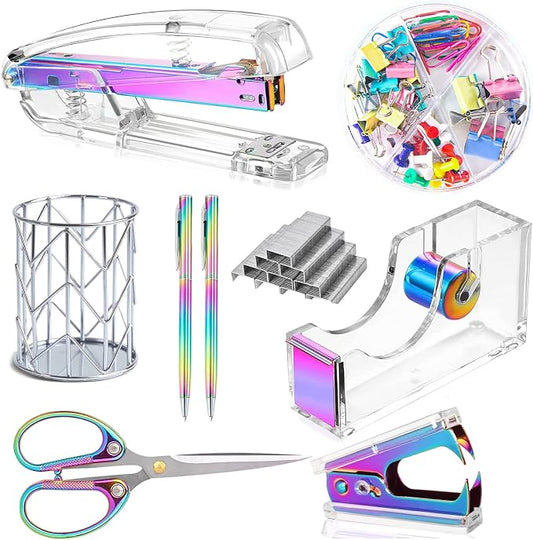 Famassi Dream Color Acrylic Stapler and Tape Dispenser Set, Office Supplies by Famassi