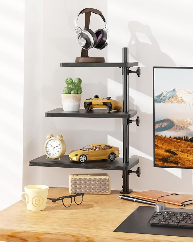 3 Tiers Clamp On Desk Shelf, 360° Angle Adjustable Desktop Shelf Organizer by ART-GIFTREE