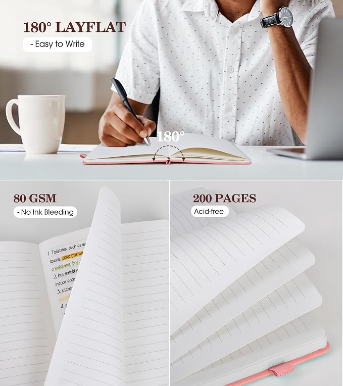 Lined Journal Notebook for Women, A5 Pink Hardcover Leather Journals for Writing - Image 4