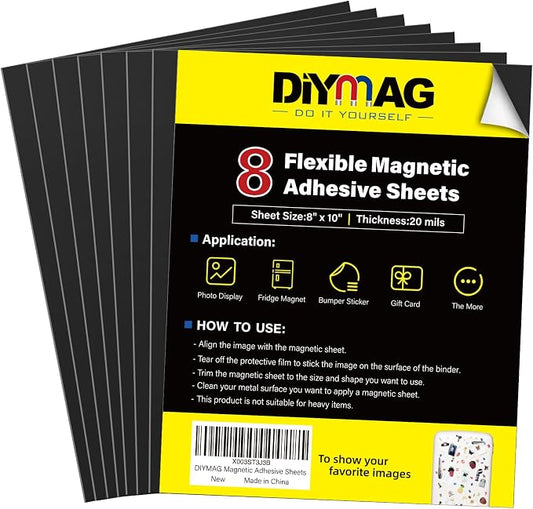 DIYMAG 8Pack Magnetic Adhesive Sheets Photo Mat, Cuttable Magnets Flexible by DIYMAG