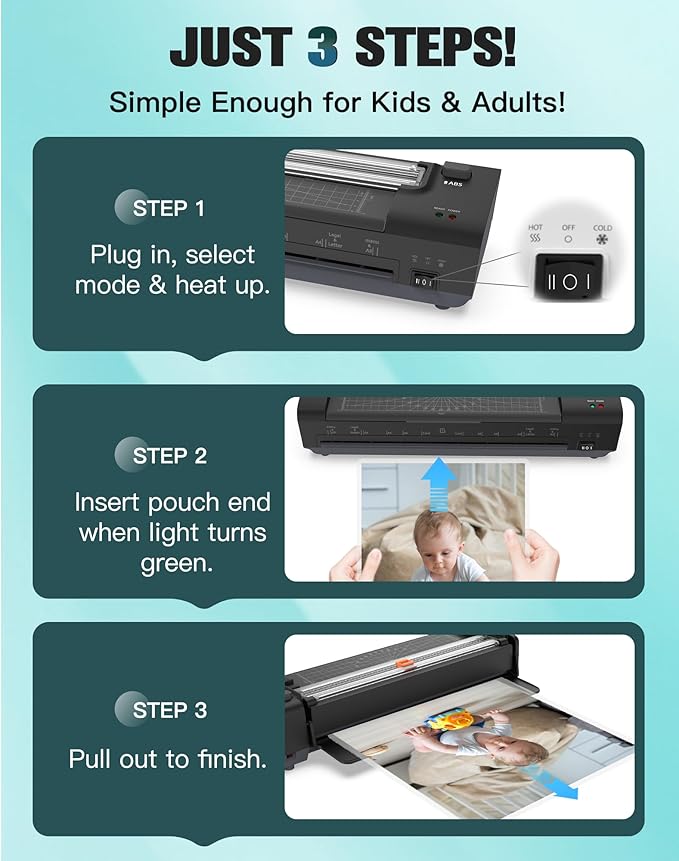 13 Inch Laminator Machine with Auto Paper Feed, Never Jam A3 Thermal & Cold Lamination, 20 Laminating Sheets, 10-in-1 Laminator with Cutter, Trimmer & Corner Rounder for Office School Home Use Black-DeskLoop Office