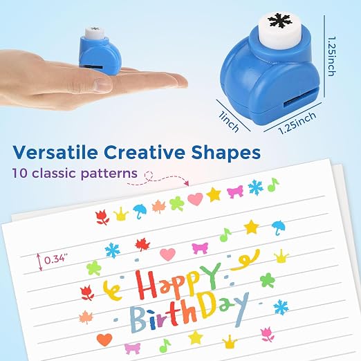 LOVEINUSA 10 Pack Multicolored Shape Paper Hole Punch Craft Set - Image 7