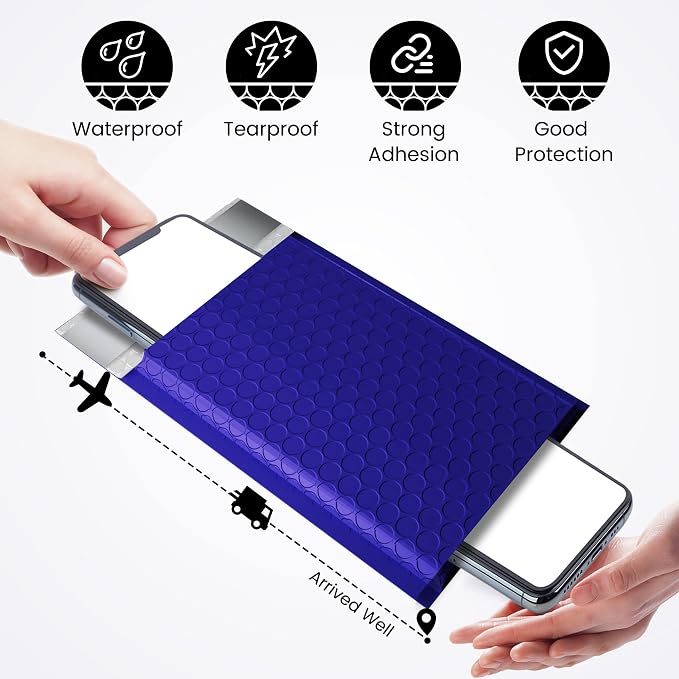 Fuxury 100 Pack 4x8" Bubble Mailers Royal Blue Shipping Padded Envelopes | - Image 6