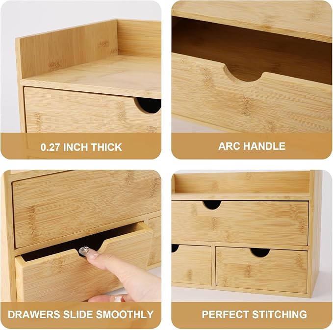 Charmewooden Bamboo Desk Organizer 3 Drawer - Image 4