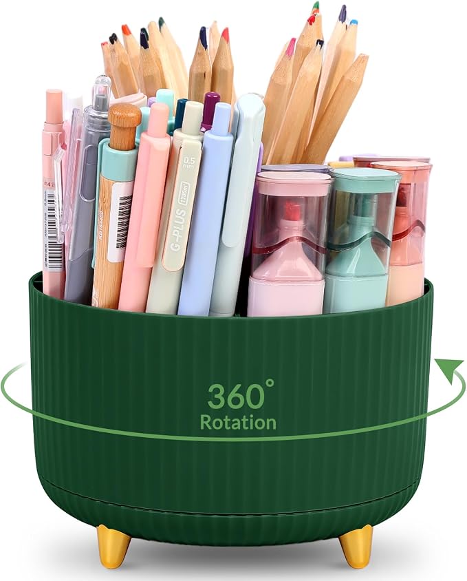 KONVINIT Pencil Pen Holder for Desk, 5 Slots 360-Degree Rotating Desktop by KONVINIT