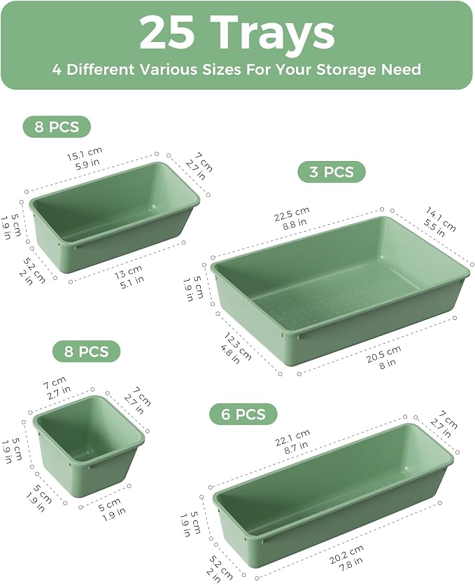 BiuLeon 25 PCS Plastic Drawer Organizers Set, 4-Sizes Vanity and Makeup - Image 2