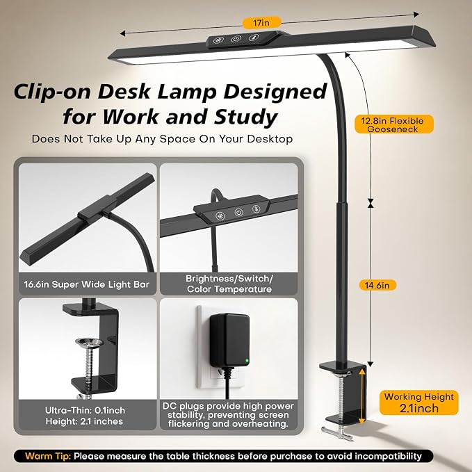 LED Desk Lamp for Office Home, Stepless Dimming Architect Desk Light - Image 3