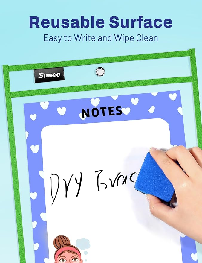 SUNEE 6 Packs Oversized Reusable Dry Erase Pocket Sleeves - Image 3