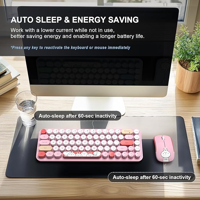 FOPETT Wireless Keyboard and Mouse Cute Mouse and Keyboard 2.4G Wireless Keyboards with Colorful 68 Keys Typewriter Retro Round Keycap for PC, Laptop,Tablet,Computer Windows - Pink Colorful-DeskLoop Office
