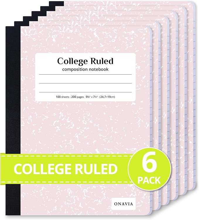 ONAVIA Composition Notebook College Ruled 6 Pack, 200 Pages, 9-3/4 x 7-1/2 by ONAVIA
