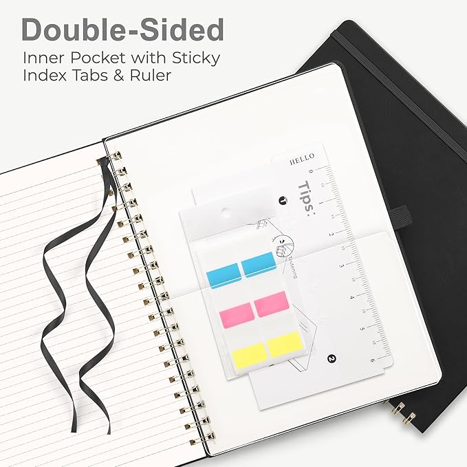 RETTACY Spiral Journal Notebook, 110 Numbered Pages, A4 Large Size (8.5'' x 11''), for Men & Women, Journaling, Writing, Work & Office, Leather Hardcover, 100 GSM Thick Paper (Black)-DeskLoop Office