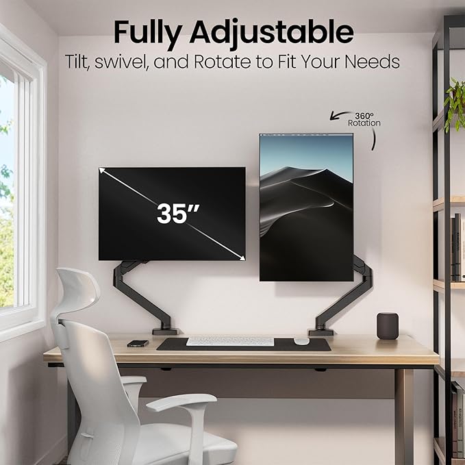 EVEO Premium Single Monitor Arm 14"–34", Adjustable Gas Spring Monitor Mount, Single Arm Desk Mount for 34 Inch Computer Screens, VESA Compatible Stand with Clamp and Grommet Base – Black-DeskLoop Office