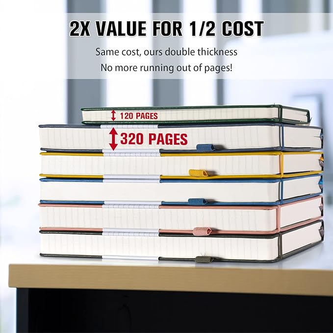 5 Pack College Ruled Notebook, 312 Numbered Pages Thick Notebooks Bulk, 100gsm No Bleed Paper Hardcover Leather Journal, Lined Journal Notebook Set for Women Men School Office, A5, Multicolor-DeskLoop Office