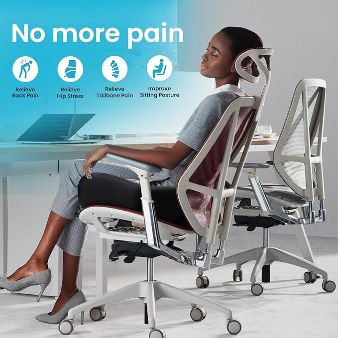 Benazcap Seat Cushion, Memory Foam Cushions for Office Chair - Ergonomic Chair Cushions for Tailbone Pain Relief, Sciatica & Back Support, Office Chair Cushion & Car Seat Cushion-DeskLoop Office