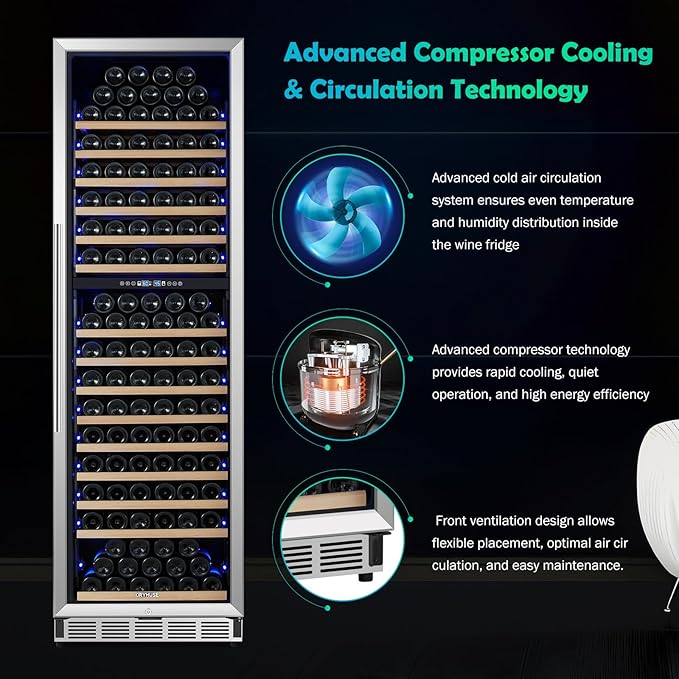 200 Bottle Dual Zone Wine Fridge - 24 Inch Large Wine Cooler Refrigerator, Freestanding and Built-in Design, Upgraded Compressor Cooling, Intelligent Temperature Memory-DeskLoop Office