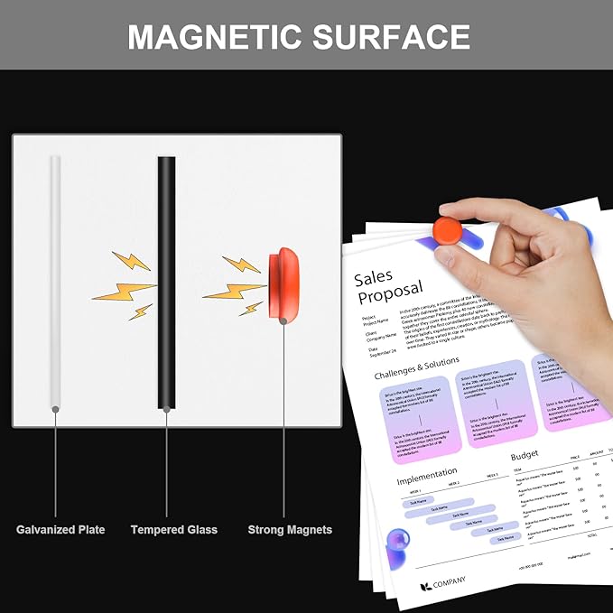Large Black Glass Dry Erase Board, 96 x 48 Inches Magnetic Glass whiteboard,8' x 4' Frameless Blackboard for Office, Home, School-DeskLoop Office