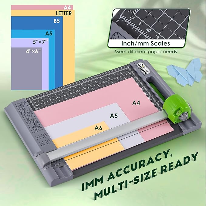 CGOLDENWALL 4-in-1 A4 Rotary Paper Cutter with 4 Blades, for Craft DIY, 12 Sheets, Straight/Perforated/Wavy/Creasing Line, 12.6" Cutting Length, for Photos Tickets Invitations Cards-DeskLoop Office