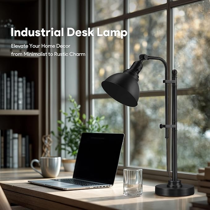 VONLUCE Rustic Desk Lamp Black Adjustable, Industrial Style Metal Task Lamps - Image 8