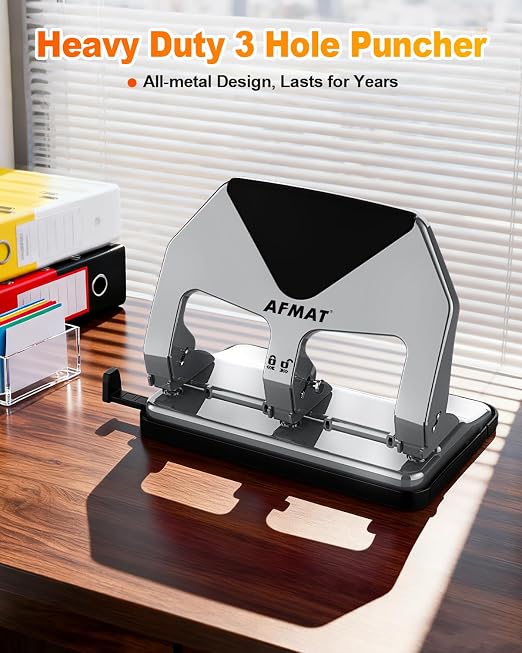 AFMAT 3 Hole Punch Heavy Duty, 50-Sheet Three Hole Punch, 50% Reduced Effort - Image 8
