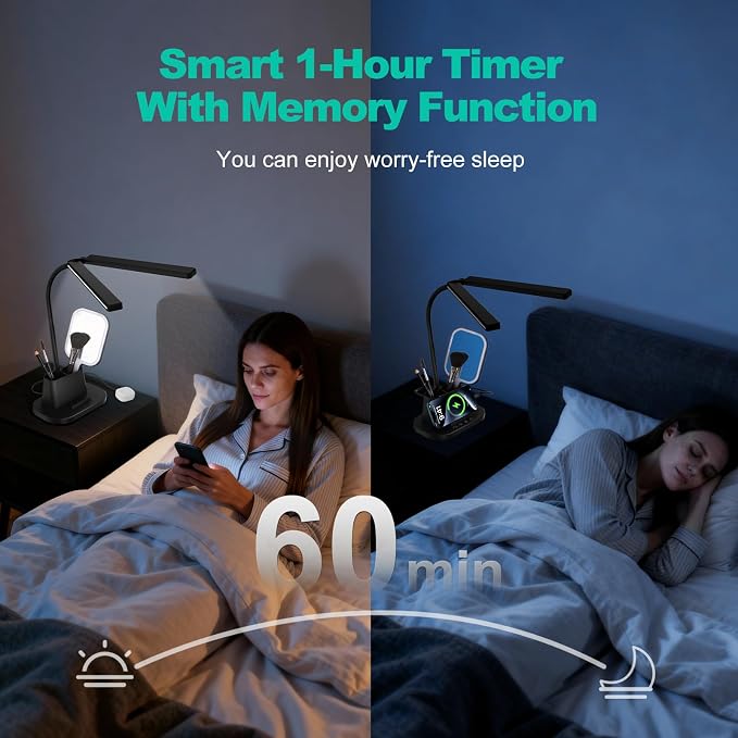 Desk Lamp with USB-C Charging Port and Organizer Base, LED Desk Light with Pen - Image 6