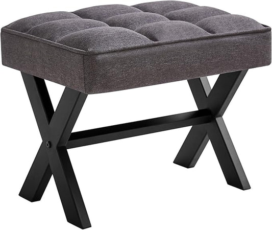 IBUYKE Small 12" H Footrest, Square Linen Foot Stool with Metal X-Leg, Multi-Use as Small Side Table, Step Stool for Living Room, Bedroom, Entryway, Office, Dark Gray WBD011G-DeskLoop Office