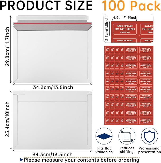 100 Pack 13.5 x 10 Inch Rigid Mailers, Art Prints, Certificates, Small Business - Image 2
