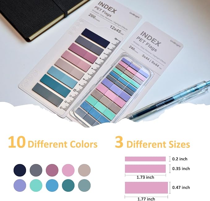 UniBright 440 pcs Sticky Tabs for Books, Transparent Repositionable Page Markers - Image 2