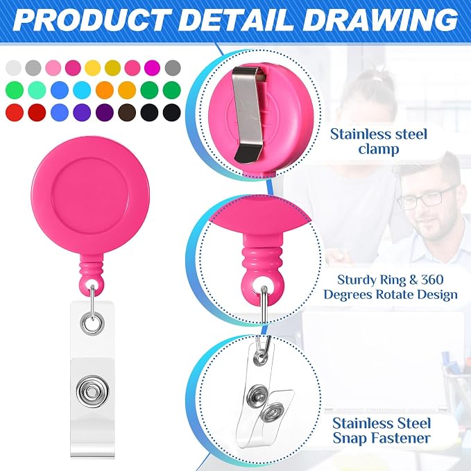 Harloon 150 Pcs Retractable Badge Reel Teacher Clips Holder Mixed Solid Color - Image 4