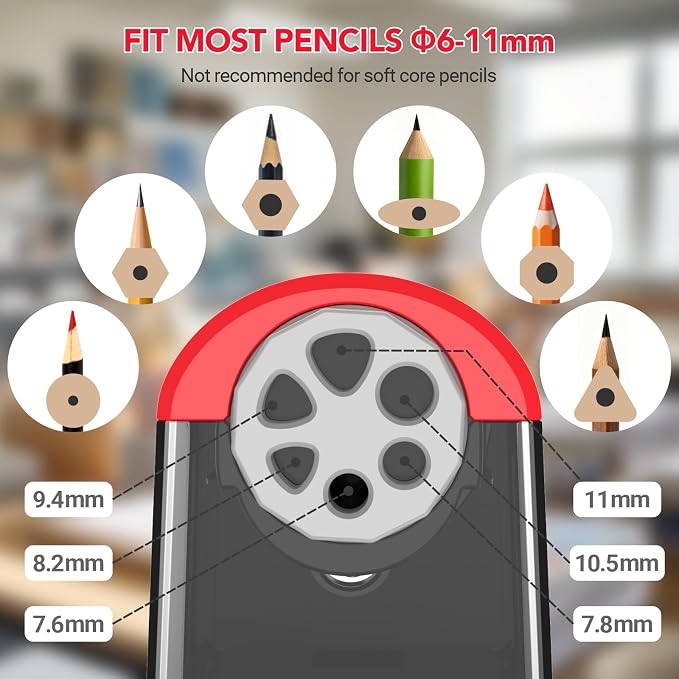 AFMAT Electric Pencil Sharpener Heavy Duty, 6 Holes, Cordless & Rechargeable - Image 2