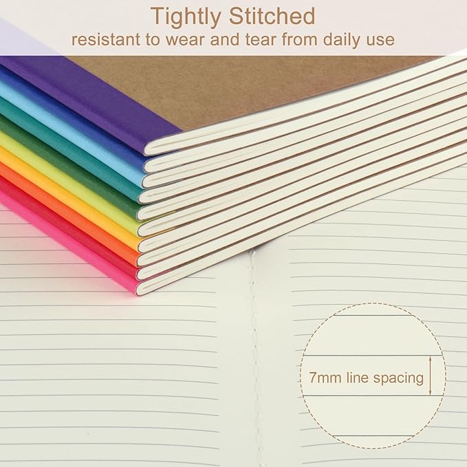 ZCZN Composition Notebooks Bulk, A5 Kraft Cover Lined Journals with Rainbow Spines for School, Business, Work and Daliy Use (100, 10 colors)