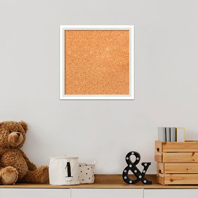 Amanti Art Natural Cork Board for Wall, 13x13 Vision Board with White Frame, X-Small Corkboard Office Decor for Home Organization, Modern Corkboard Pinboard to Display Items for Home Organization in-DeskLoop Office