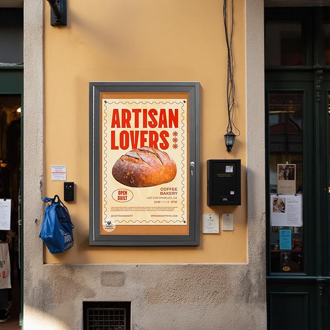 36x24 Inch Outdoor Enclosed Bulletin Board with Locking Door - Weatherproof & Tamperproof Cork Notice Board - Black Aluminum Frame-DeskLoop Office