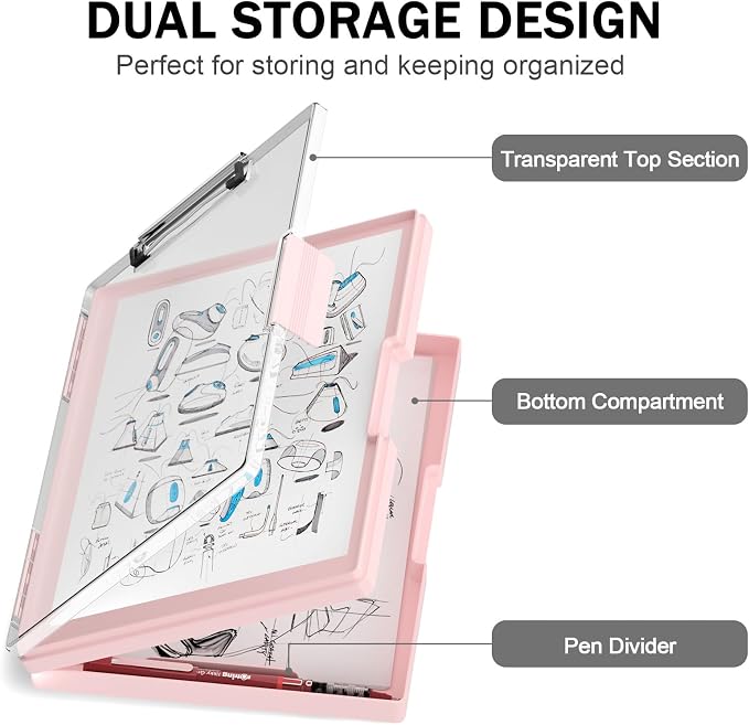 Rimilak Plastic Clipboard with Storage, Side Opening with 2 Compartment - Image 3