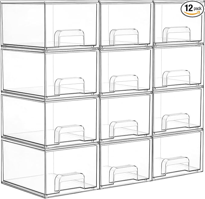Vtopmart 12 Pack Small Clear Stackable Storage Drawers, Acrylic Bathroom Makeup by Vtopmart