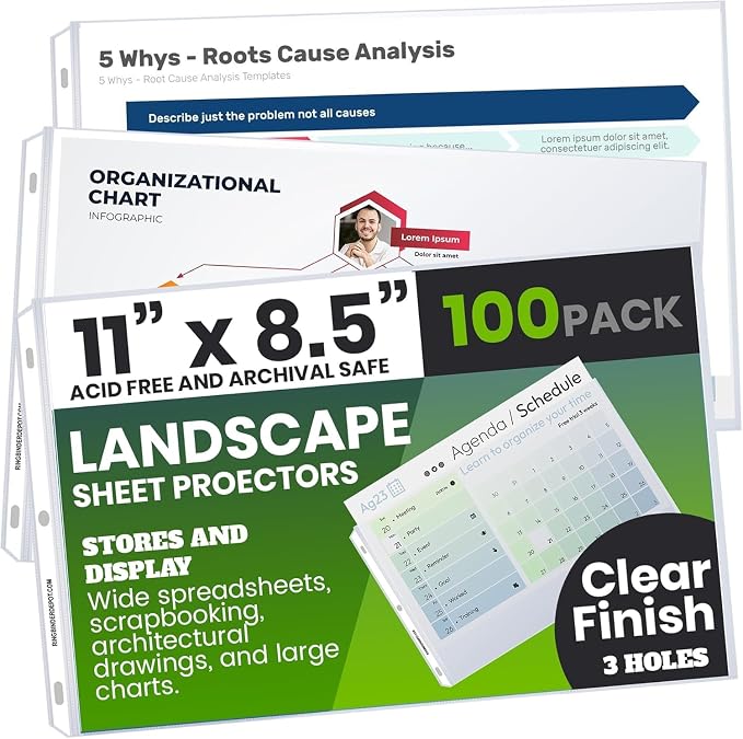 Performore 100-Pack Landscape Sheet Protectors | 11×8.5" Clear Top-Loading by RingBinder