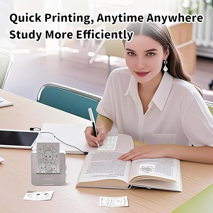 iDPRT Sticker Printer - Mini Portable Printer Bluetooth Thermal Label Printer with 1 Roll Sticker Paper, Inkless Sticker Maker Machine Pocket Instant Print for Study Notes, Pictures, DIY, Label-DeskLoop Office