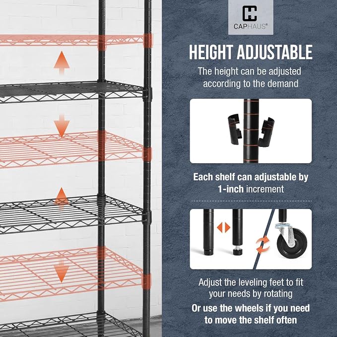 CAPHAUS NSF Commercial Grade Wire Shelving w/Wheels, Leveling Feet & Liners - Image 4