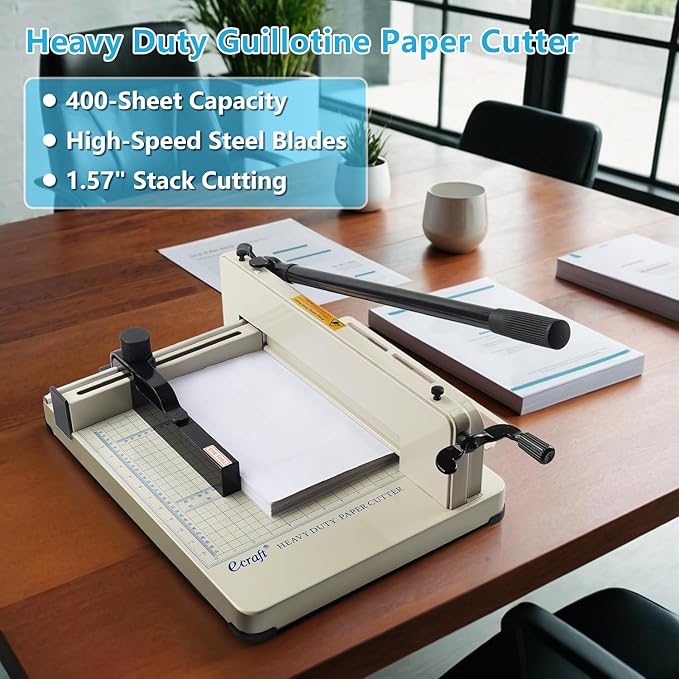 Ecraft Heavy Duty 12" Guillotine Paper Cutter - 400 Sheet Capacity,Solid Steel with HSS Blade,Industrial Commercial Trimmer for Office,School,Print Shop,Safety Lock & Clear Grids-DeskLoop Office