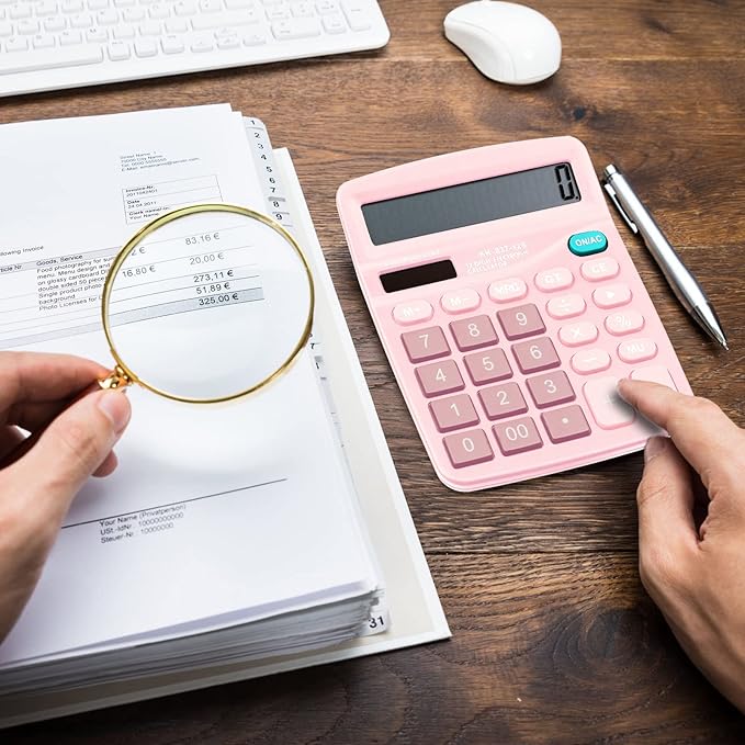 Konohan 8 Pieces 12-Digit Calculator, Solar Basic Desktop Calculator Large Display Electronic Dual Power Handheld for Home Office School(Pink)-DeskLoop Office