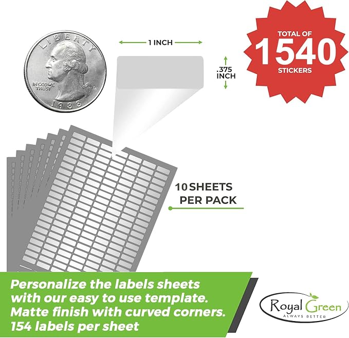 Sticker Label Sheets Bulk Printable Paper Labels in Metallic Silver 1 inch x - Image 2