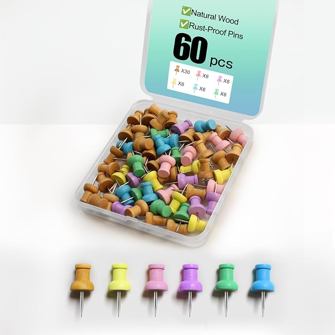 Colorful Wood Push Pins, Decorative Wooden Thumb Tacks - Image 8