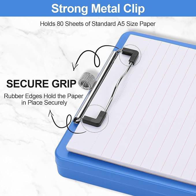 Meiikun Small Clipboard with Storage, A5 Clipboards with Pen Holder, Half - Image 4